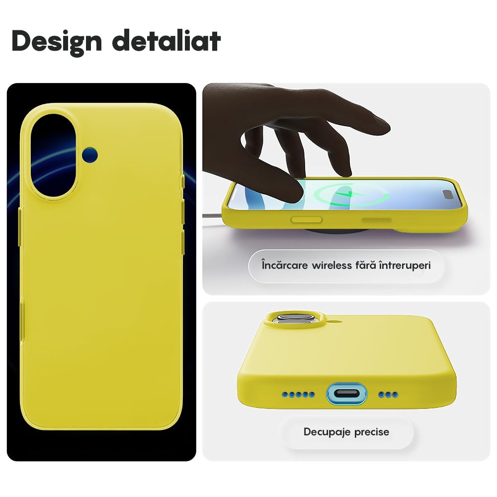 Husa CASEY STUDIOS™ pentru Apple iPhone 17, Soft Silicone Premium, Microfibra in Interior, de Protectie, Ultra Slim, pentru Incarcare Wireless, Margini Ridicate pentru Protectia Ecranului si a Camerelor, Galben