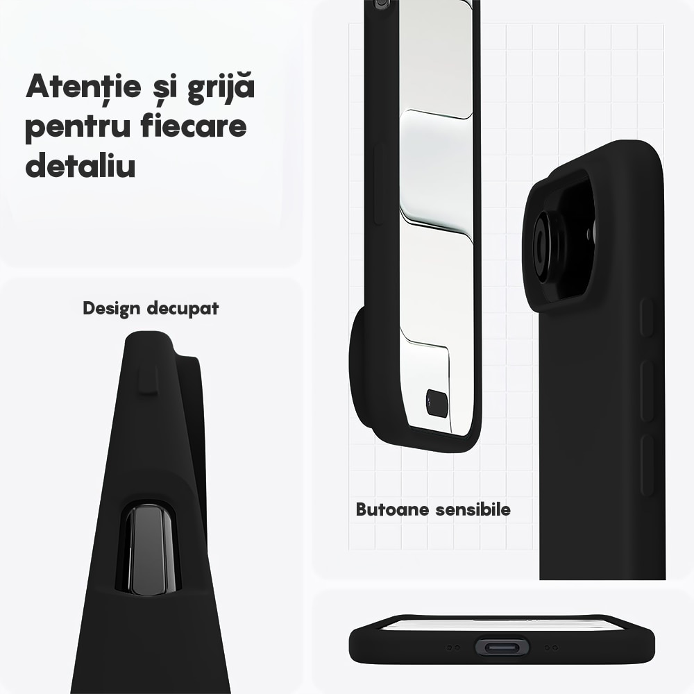 Husa CASEY STUDIOS™ pentru Apple iPhone 17 Air, Soft Silicone Premium, Microfibra in Interior, de Protectie, Ultra Slim, pentru Incarcare Wireless, Margini Ridicate pentru Protectia Ecranului si a Camerelor, Negru