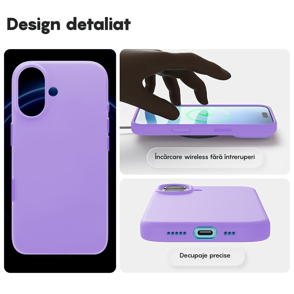 Husa CASEY STUDIOS™ pentru Apple iPhone 17, Soft Silicone Premium, Microfibra in Interior, de Protectie, Ultra Slim, pentru Incarcare Wireless, Margini Ridicate pentru Protectia Ecranului si a Camerelor, Mov liliachiu