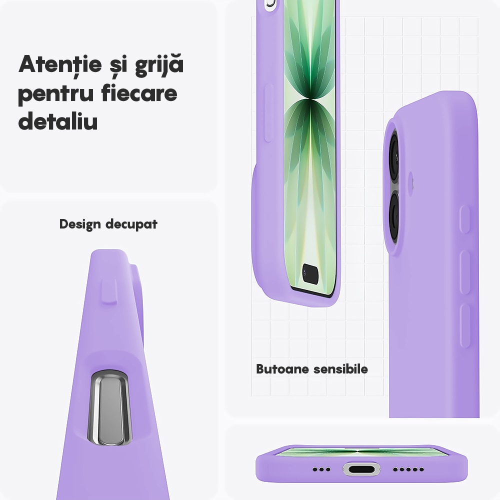 Husa CASEY STUDIOS™ pentru Apple iPhone 17, Soft Silicone Premium, Microfibra in Interior, de Protectie, Ultra Slim, pentru Incarcare Wireless, Margini Ridicate pentru Protectia Ecranului si a Camerelor, Mov liliachiu