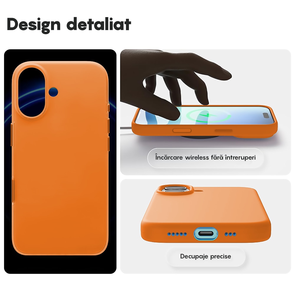 Husa CASEY STUDIOS™ pentru Apple iPhone 17, Soft Silicone Premium, Microfibra in Interior, de Protectie, Ultra Slim, pentru Incarcare Wireless, Margini Ridicate pentru Protectia Ecranului si a Camerelor, Nectarine