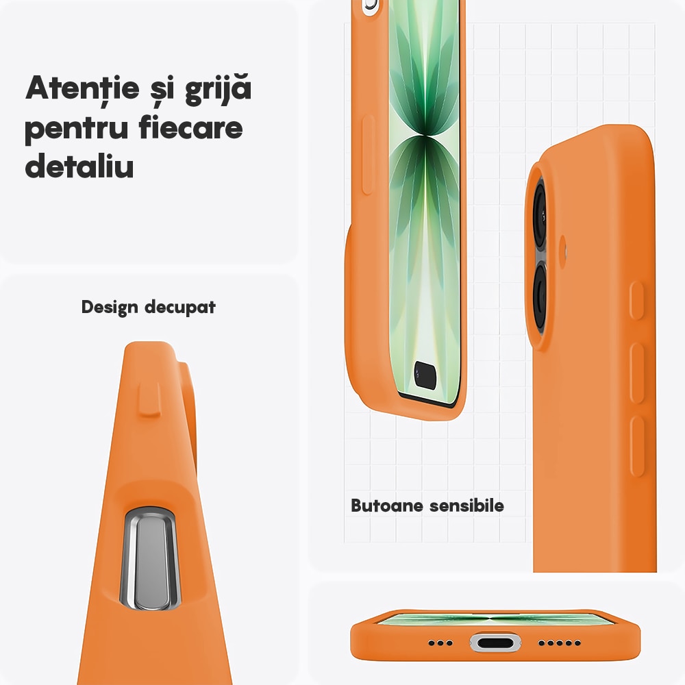 Husa CASEY STUDIOS™ pentru Apple iPhone 17, Soft Silicone Premium, Microfibra in Interior, de Protectie, Ultra Slim, pentru Incarcare Wireless, Margini Ridicate pentru Protectia Ecranului si a Camerelor, Nectarine