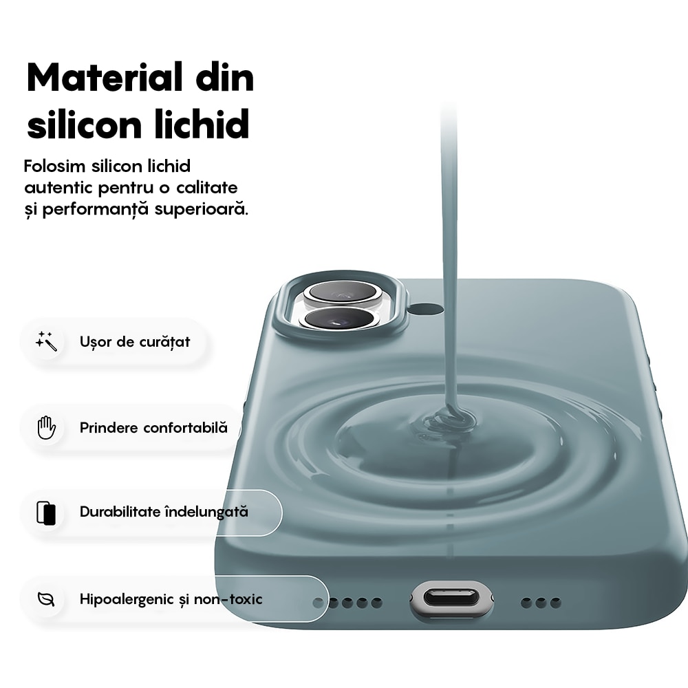 Husa CASEY STUDIOS™ pentru Apple iPhone 17, Soft Silicone Premium, Microfibra in Interior, de Protectie, Ultra Slim, pentru Incarcare Wireless, Margini Ridicate pentru Protectia Ecranului si a Camerelor, Albastru inchis