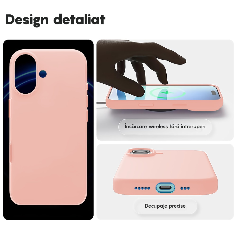 Husa CASEY STUDIOS™ pentru Apple iPhone 17, Soft Silicone Premium, Microfibra in Interior, de Protectie, Ultra Slim, pentru Incarcare Wireless, Margini Ridicate pentru Protectia Ecranului si a Camerelor, Roz nisipiu