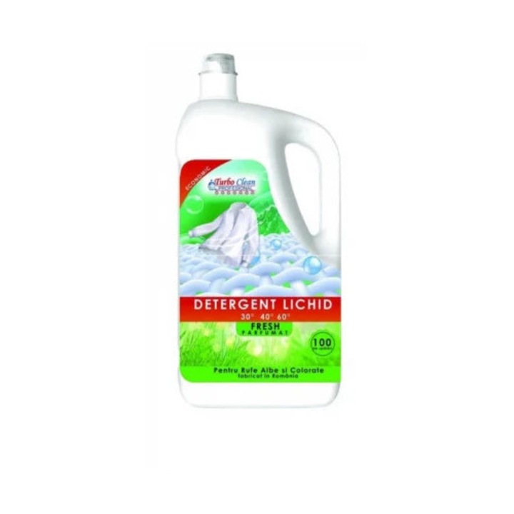 Detergent de rufe gel Turbo Clean 5L, universal, 100 spalari, Fresh