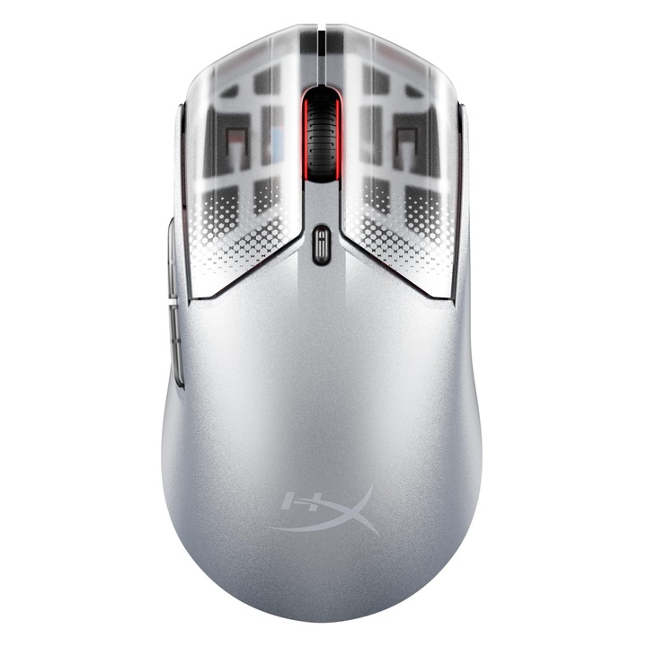 Mouse de gaming fara fir HyperX Pulsefire Haste 2 S, corp din magneziu, ultra-usor, 64 g, baterie 120 h, patine de sticla, senzor 26 K, argintiu