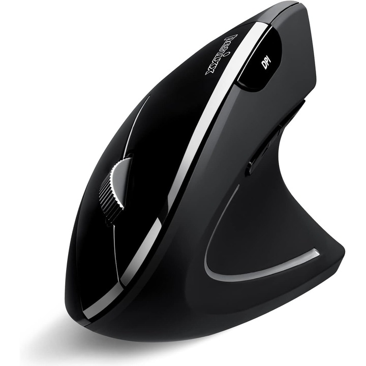 Mouse vertical Bluetooth Perixx PERIMICE-813B, tehnologie multi-dispozitive wireless 3-in-1, dimensiune de buzunar de calatorie, dreptaci, negru