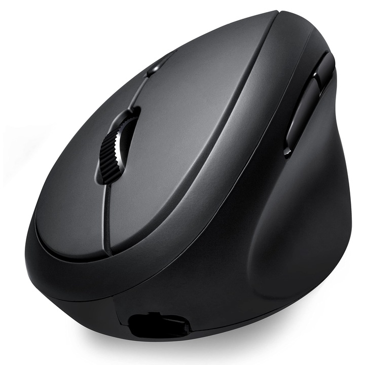 Mouse Vertical Bluetooth Perixx PERIMICE-819B, Reincarcabil, Specificatii pentru mai multe dispozitive 3-in-1 fara fir, Clic silentios, Dimensiune compacta, Negru, Dreptaci