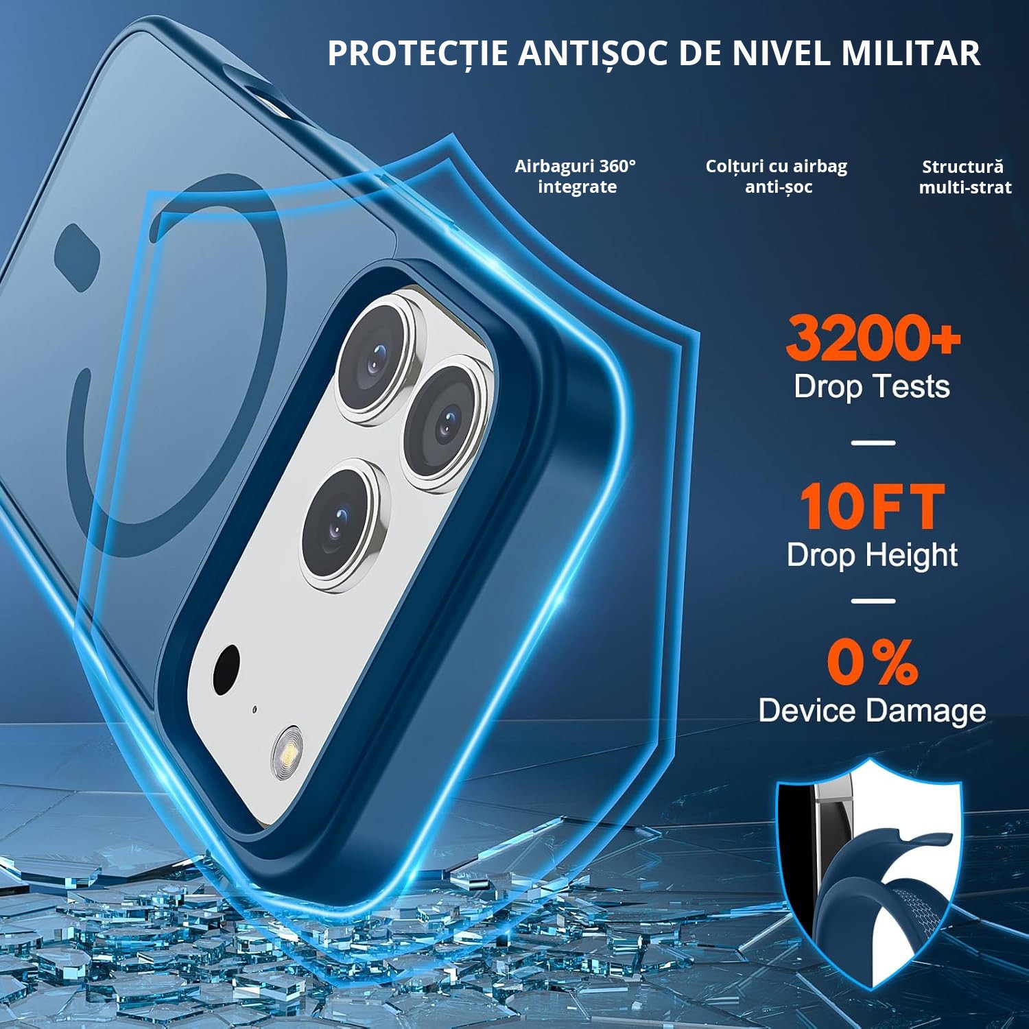 Husa pentru iPhone 17 Pro, MobileSmart, MagSafe, Spate Mat Semitransparent, Protectie Camera, Antisoc, Albastru