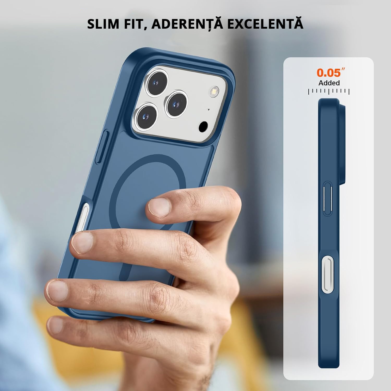 Husa pentru iPhone 17 Pro, MobileSmart, MagSafe, Spate Mat Semitransparent, Protectie Camera, Antisoc, Albastru