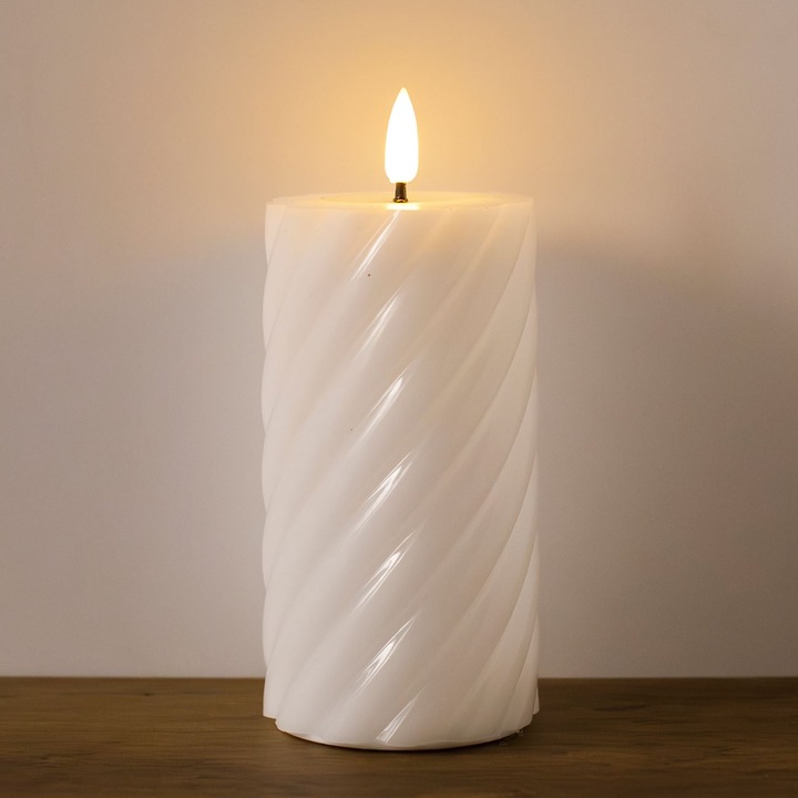 Lumanare Alba cu Flacara LED Ø7x12,5cm - Flacara Alba Calda