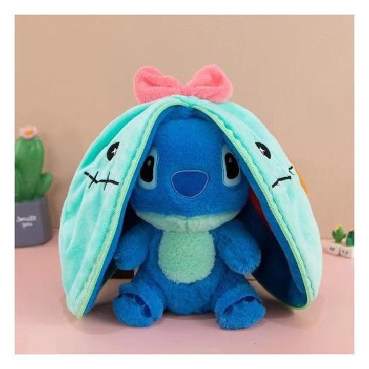 Jucarie de Plus tip Stitch, Moale si Catifelat, dimensiune 20cm, culoare Albastru/Verde