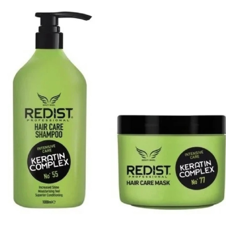 Set sampon și masca cu keratină Redist, 1000ml + 475ml, pentru păr degradat, unisex, hidratant, nutritiv