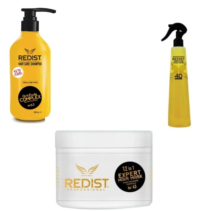Set shampoo Redist 1000ml, balsam bifazic 400ml, mască păr 500ml, 12 în 1, hidratare