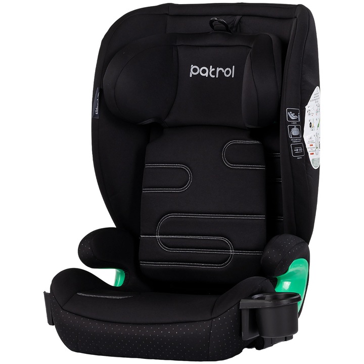 Scaun auto Chipolino Patrol I-Size 100-150 cm, sistem Isofix, noir, 58x44x51cm