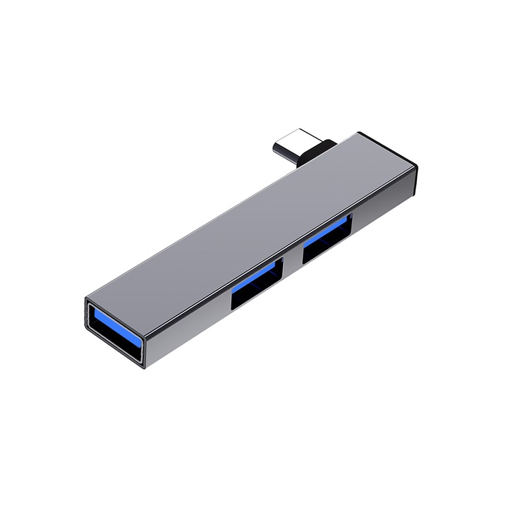 Hub USB 3.0, 4 porturi, aluminiu, argintiu, 7.9x1.4x0.7cm