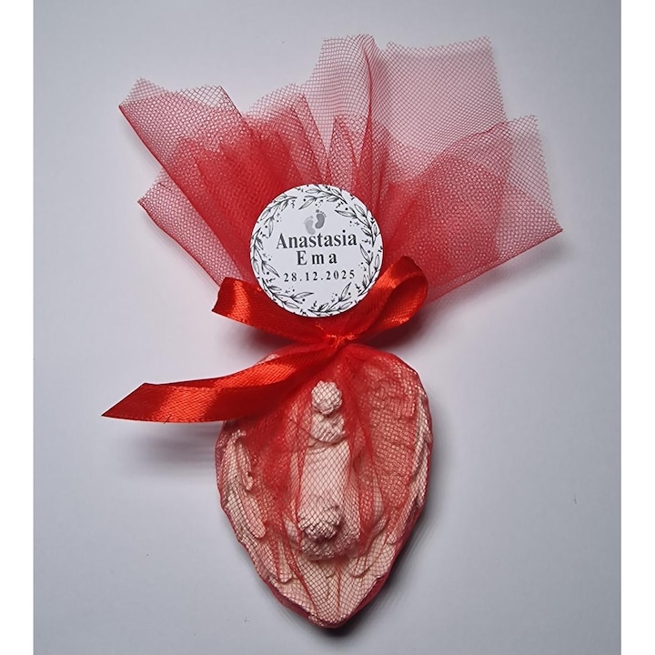 Marturie botez, bebelus pe aripi, rosu, 8 cm