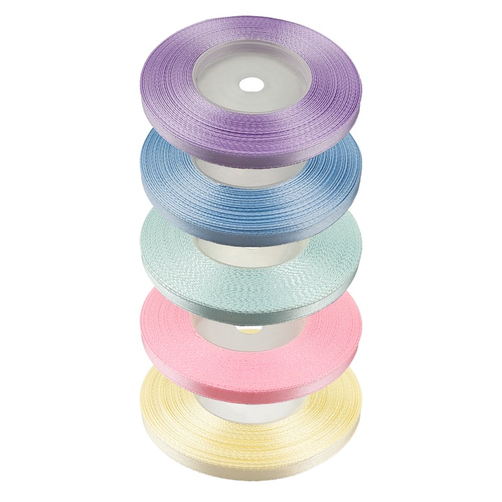 Szatén Szalag Szett, Netuno, 100% Poliészter, Fényes, DIY Projektekhez, Ajándék Díszítésére, Tartós Anyag, Egyszínű, 6 x 32 m, Többszínű, 5 db