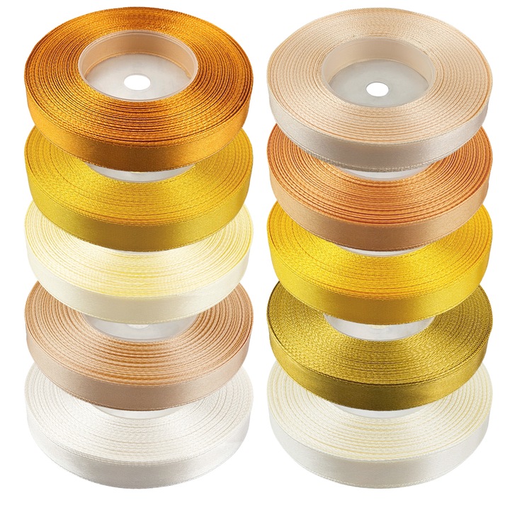 Szatén Szalagkészlet, Netuno, 100% Poliészter, Fényes, DIY Projektekhez, Ajándékdíszítéshez, Tartós Anyag, Egyszínű, 12 x 32 m, Többszínű, 10 db