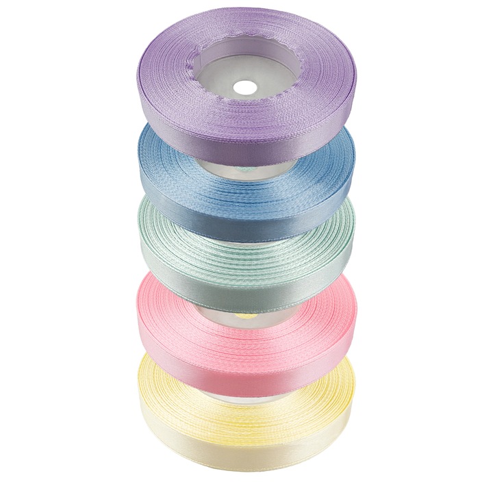 Szatén Szalag Szett, Netuno, 100% Poliészter, Fényes, DIY Projektekhez, Ajándék Díszítéshez, Tartós Anyag, Egyszínű, 12 x 32 m, Többszínű, 5 db
