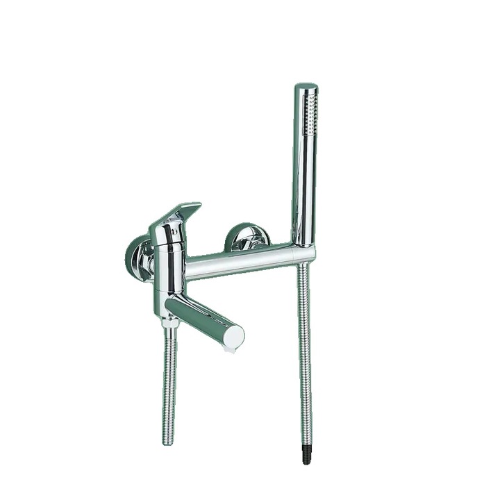 Baterie sanitara, montare pe perete, cu dus de mana, crom, 304 otel inoxidabil, un singur maner