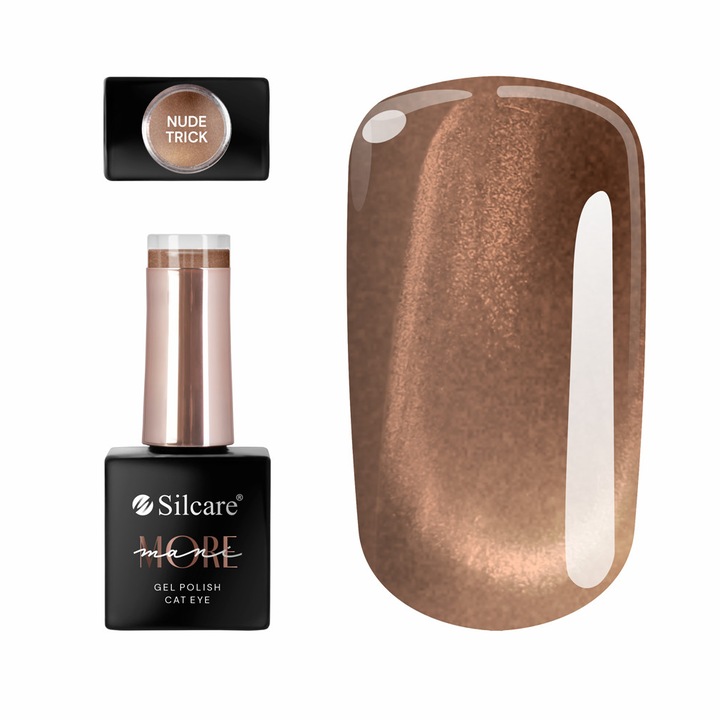Oja hibrida Silcare Cat Eye Nude Trick 10g, efect koc de ochi, nuanta nude, formula auto-nivelanta