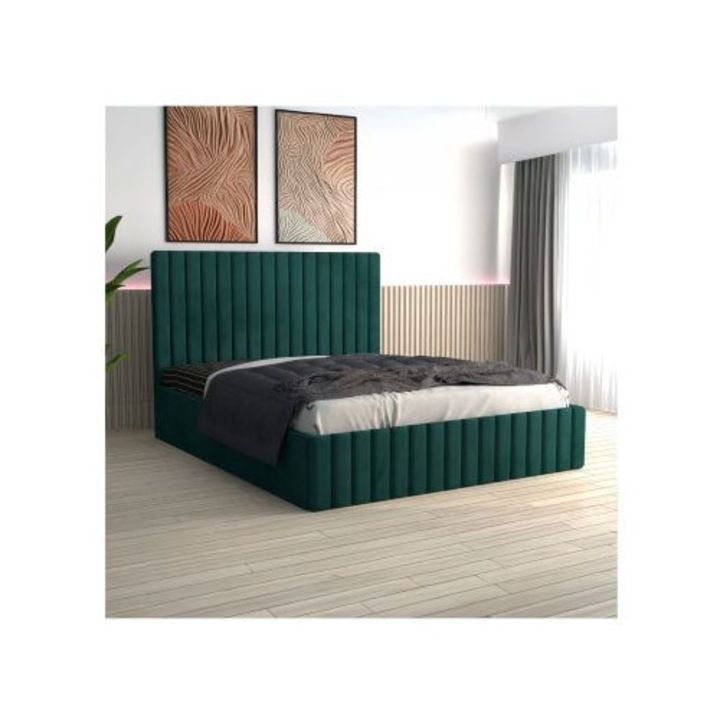 Pat tapitat Luca AmzMob gri, saltea ortopedica inclusa 140x200