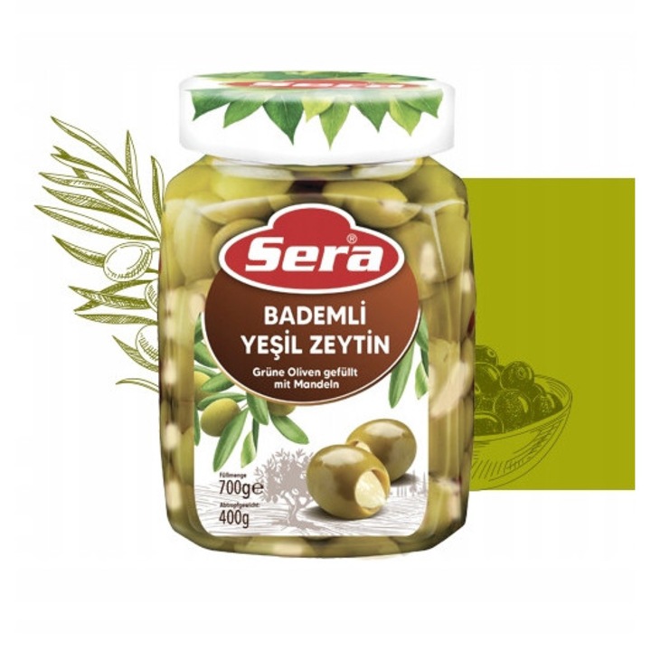 Masline verzi cu migdale Sera 345g, gust intens