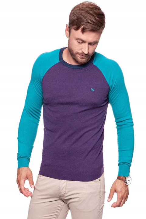 Férfi pulóver Wrangler RAGLAN KNIT, normál fazon, 47% pamut, 46% poliamid, 7% gyapjú, S INTL