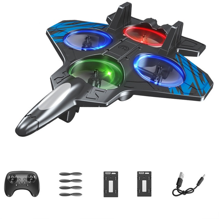 Avion RC cu telecomandă ZYNORO, acrobatii 360, lumini LED, albastru, 100m
