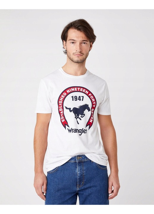 Férfi póló Wrangler Americana Tee, fehér, pamut, regular fit, S INTL