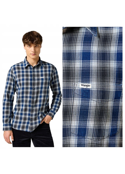 Férfi ing, Wrangler, 1PKT ing, normál szabás, klasszikus design, hosszú ujjú, galléros, gombos, pamut, S INTL, kék