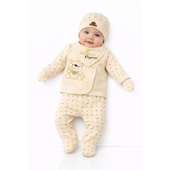 Costumas bebelus set 5 piese bumbac crem pal 56-62cm
