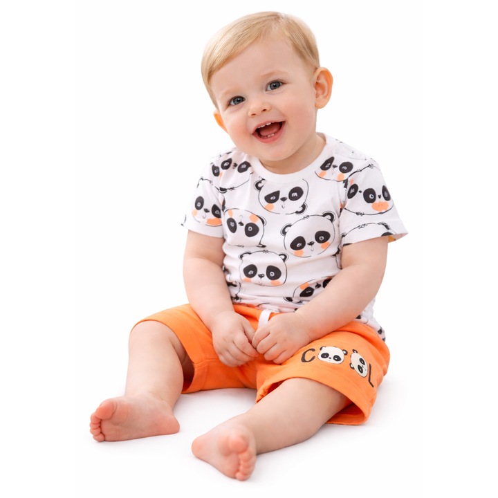 Комплект за новородено от памук с тениска и бермуди Бяло Оранжево