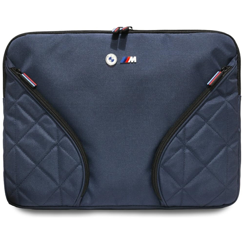 Husa laptop BMW Nylon Pockets and Metal Logo compatibila cu laptop 16 inch, Albastru