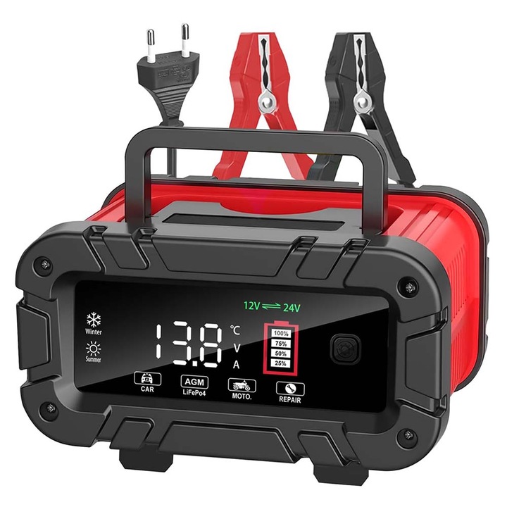 Redresor auto 12V 10A 24V 5A inteligent cu ecran LCD