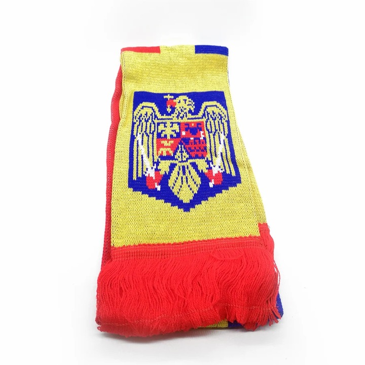 Fular Tricolor Romania pentru suporteri, tricotat, 15x150 cm, cu franjuri, Aymax®️