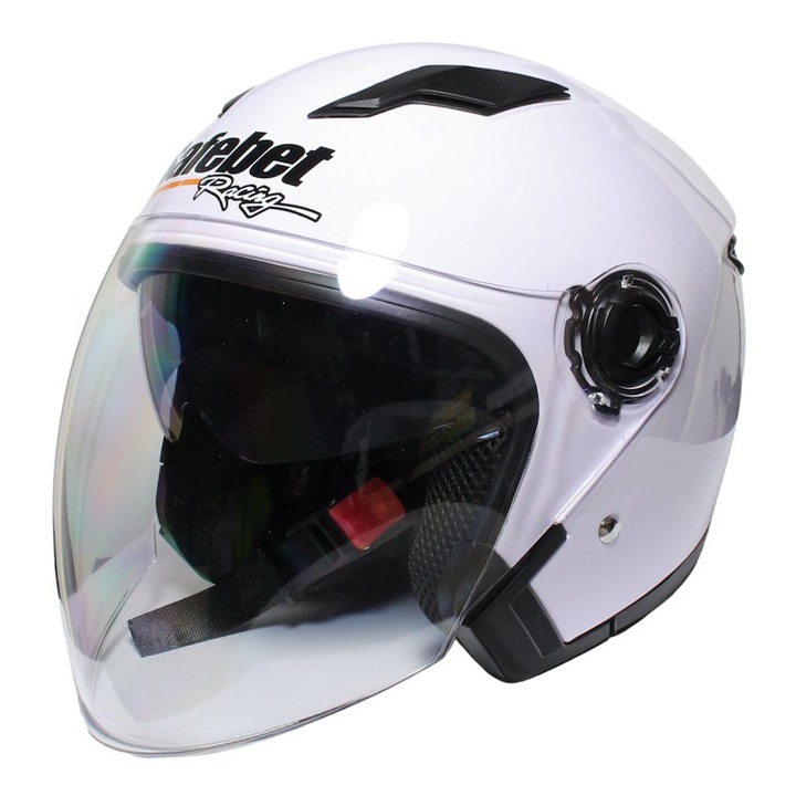 Casca moto semi-integrala cu ochelari pentru adulti, Safebet HF-223, culoare alb, marime S