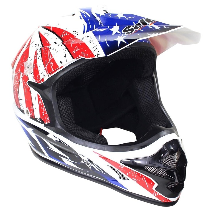 Casca motocross/atv, SAFEBET HF-115 Q183, culoare albastru/rosu, marime S