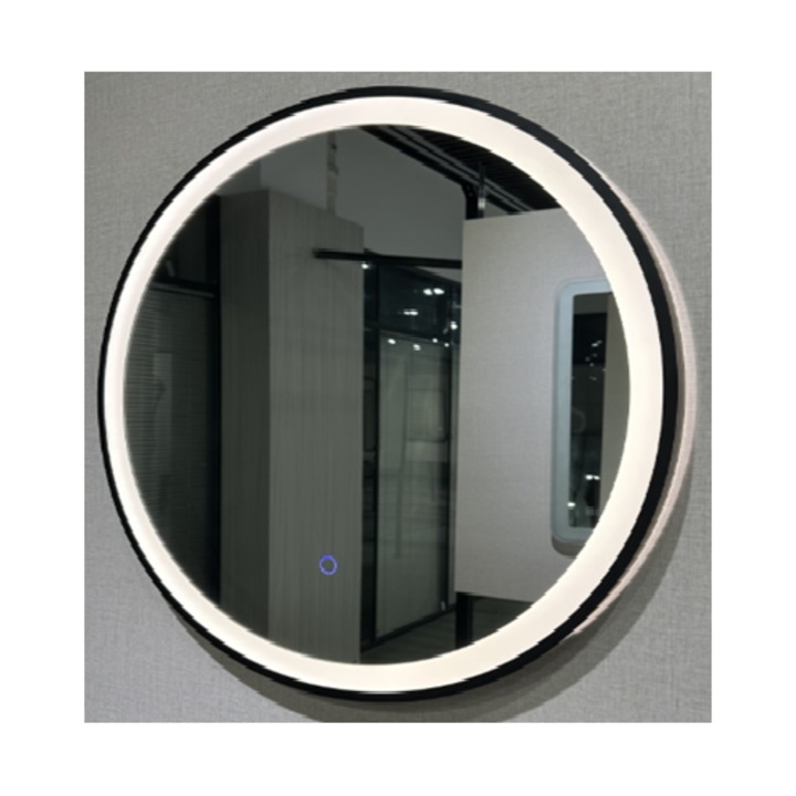 Oglinda baie LED, FLAG LIGHT, D60cm, rama neagra, 3 tipuri lumina, dezaburire