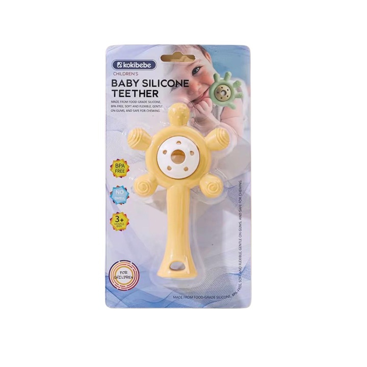 Denn rágóka, élelmiszeripari szilikon, sárga, 3+ hónap