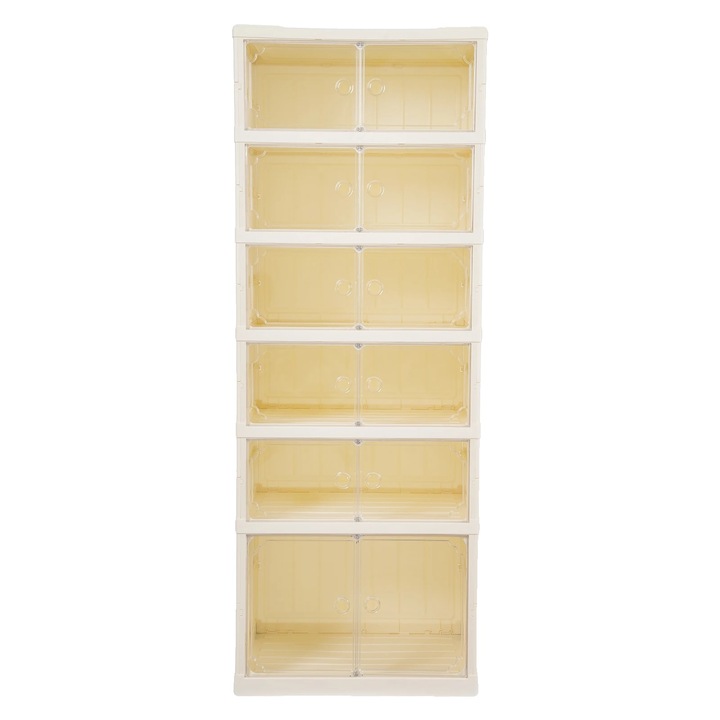 Raft pentru incaltaminte pliabil, 6 niveluri, alb galben, 44x34.5x118cm