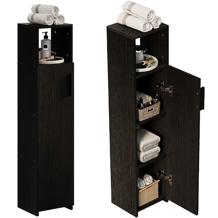 Dulap de baie, coloana ingusta, usi negre, rafturi inalte, modern, 101 cm MUVU