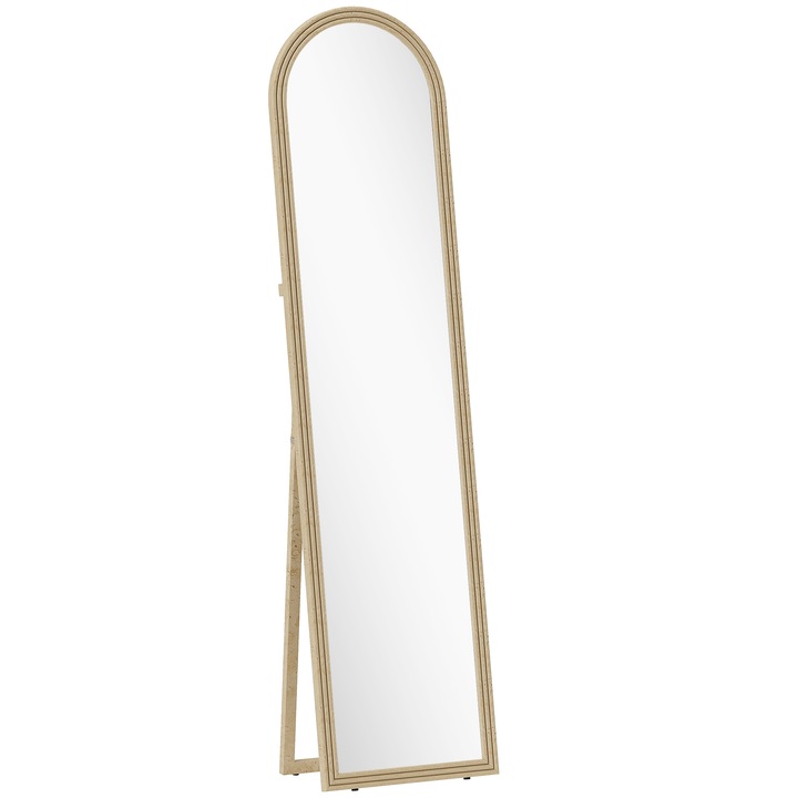 HOMCOM Oglinda de Podea si de Perete, Forma Completa cu Suport, Efect de Piatra si Forma Arcuita, 40x160 cm, Bej