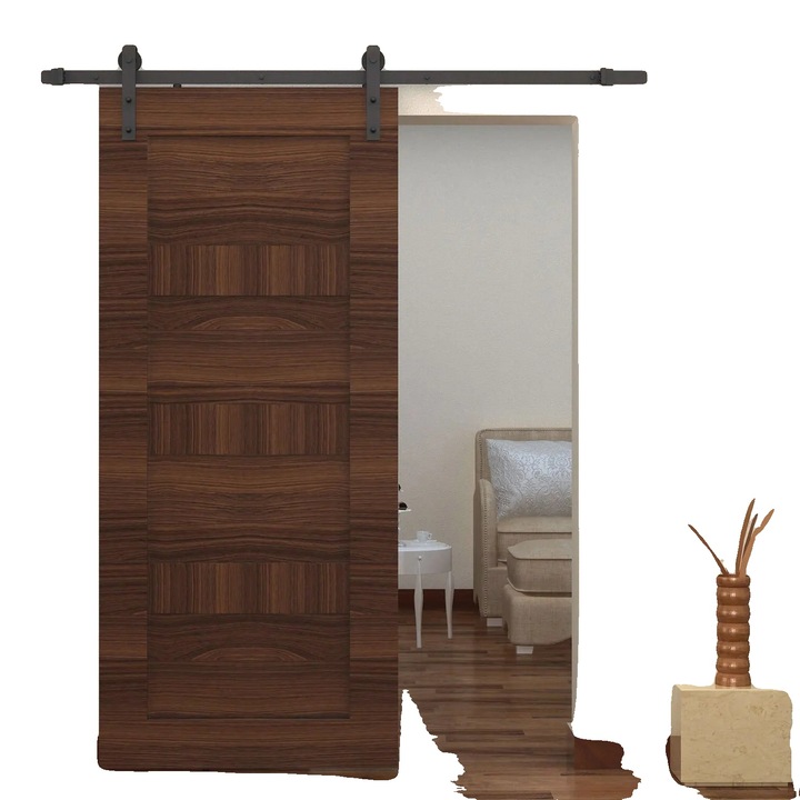 Комплект плъзгаща врата, материал дърво, лесен монтаж, цвят шоколад