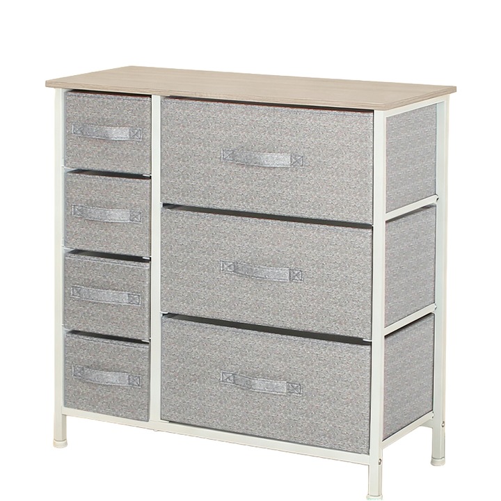 Скрин с 7 текстилни чекмеджета / 63x31x73см - Сив/бял