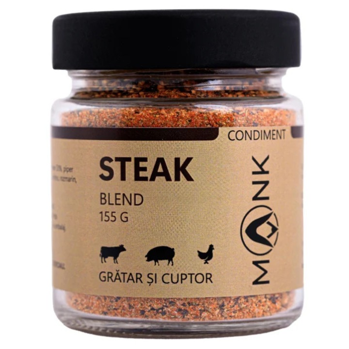 Mix de condimente Steak, Monk, 155g, 100% naturale, ambalat în borcan de sticlă reutilizabil