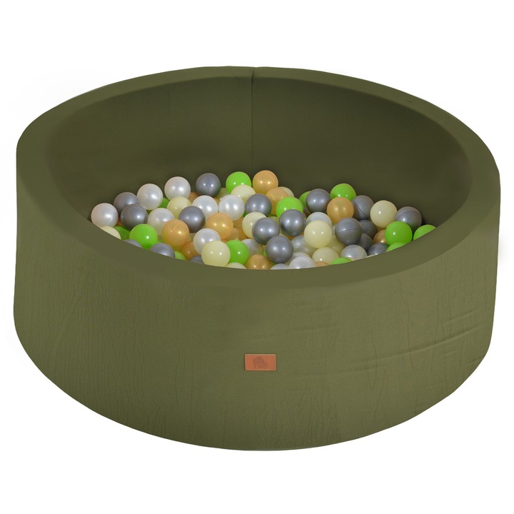 Piscina uscata Moni Ball Pool Green pentru bebelusi si copii, 90x30 cm, Material din spuma, Husa detasabila cu fermoar si lavabila, 200 bile colorate incluse