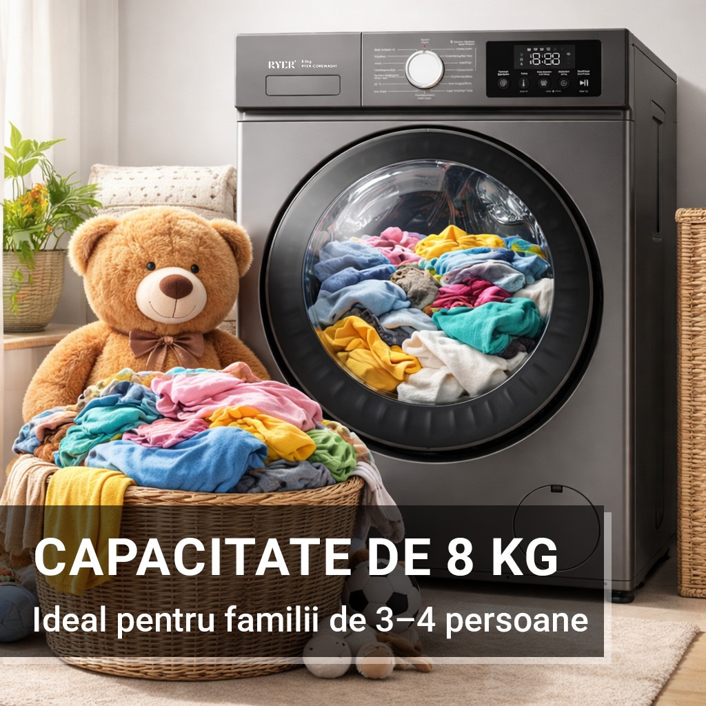 Masina de spalat rufe RYER CoreWash, 8 kg, 1200 rpm, Antracit, 84.5x53.5x59.8cm