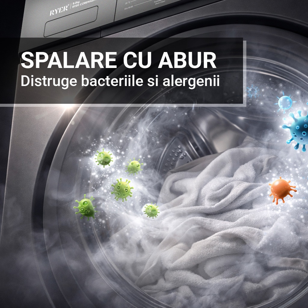 Masina de spalat rufe RYER CoreWash, 8 kg, 1200 rpm, Antracit, 84.5x53.5x59.8cm